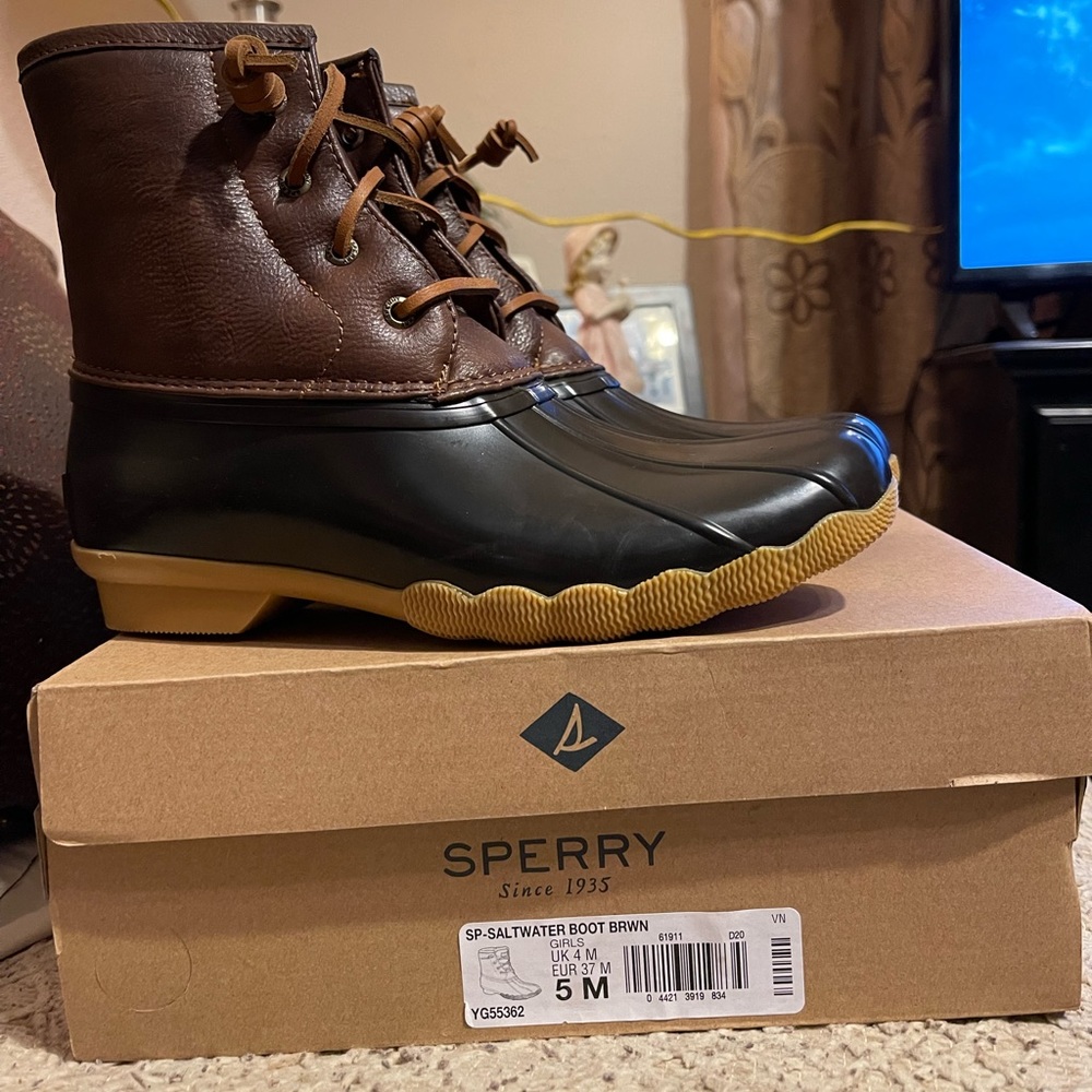 Sperry saltwater big kids boots size 5 BROWN - Picture 2 of 8